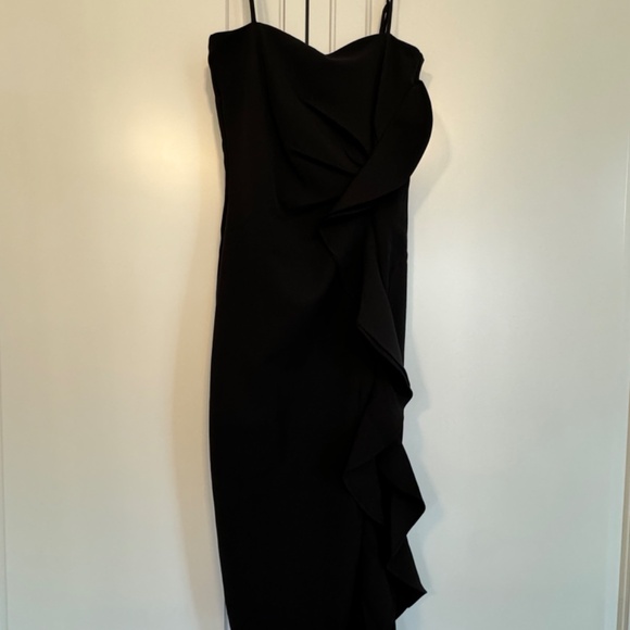 Bardot Black Rona Ruffle Side Slit Midi Dress NWT Size 6,wedding guest dress - Picture 4 of 8